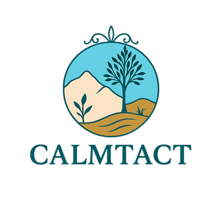 CALMTACT logo met boom, heuvels en natuurlijke elementen voor zachte huid- en haarverzorging